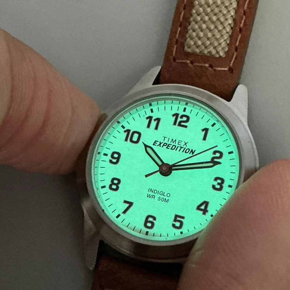 Timex Expedition Indiglo Womens Watch 26mm Cream Dial Brown Leather New Battery